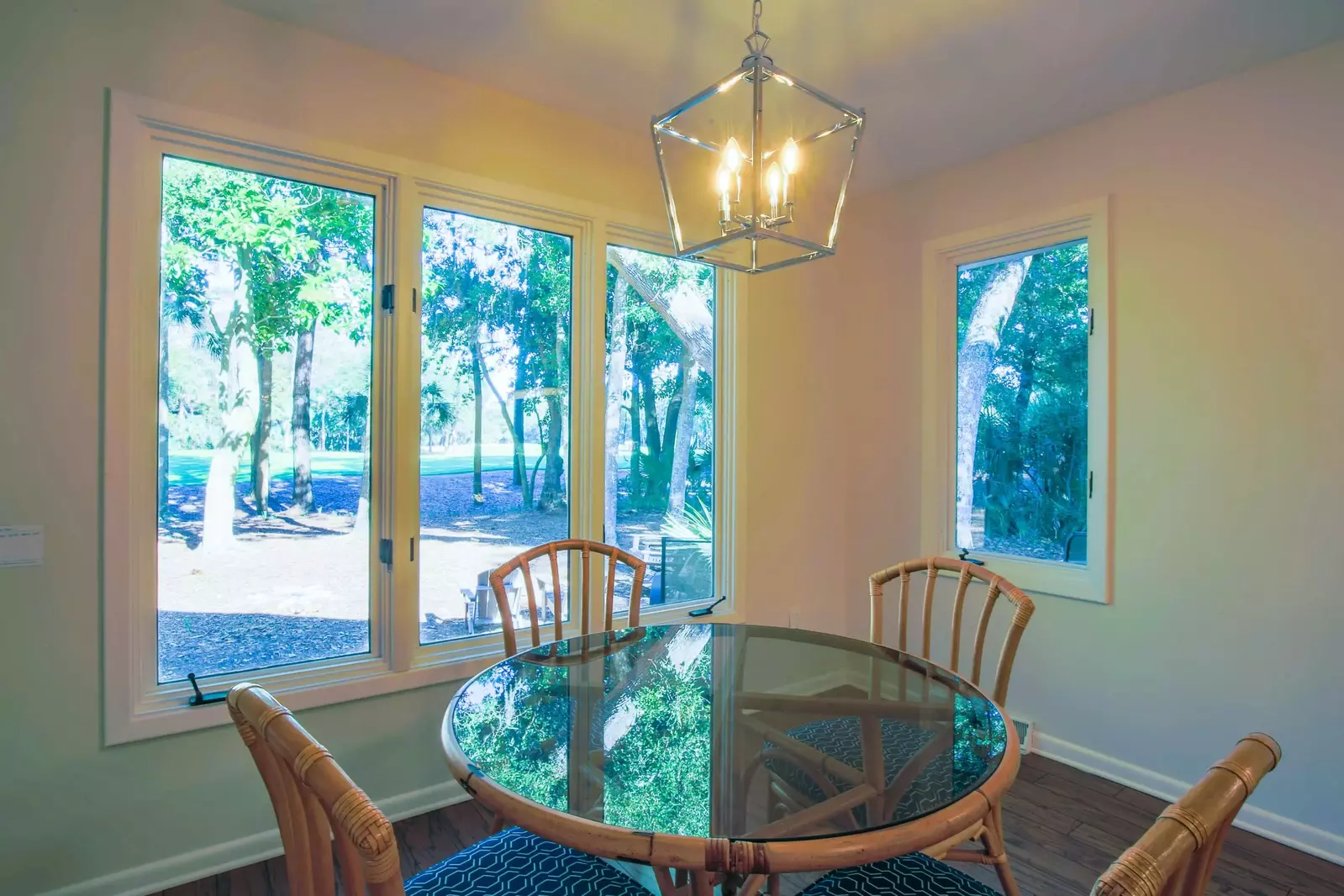 The kitchen features terrific views of the backyard and Cougar Point golf course.