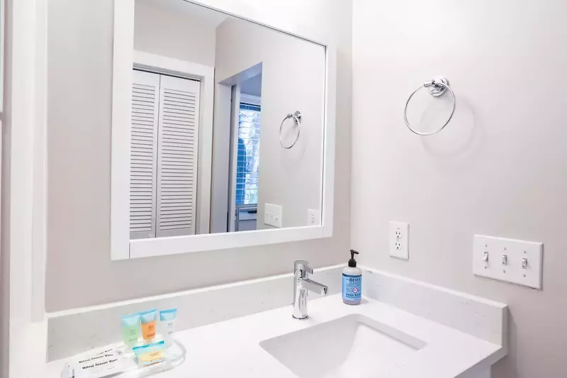 There's plenty of room to store your toiletries in this new en suite bathroom.