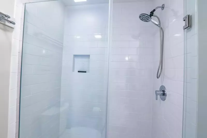This new bathroom is clean, white & bright.