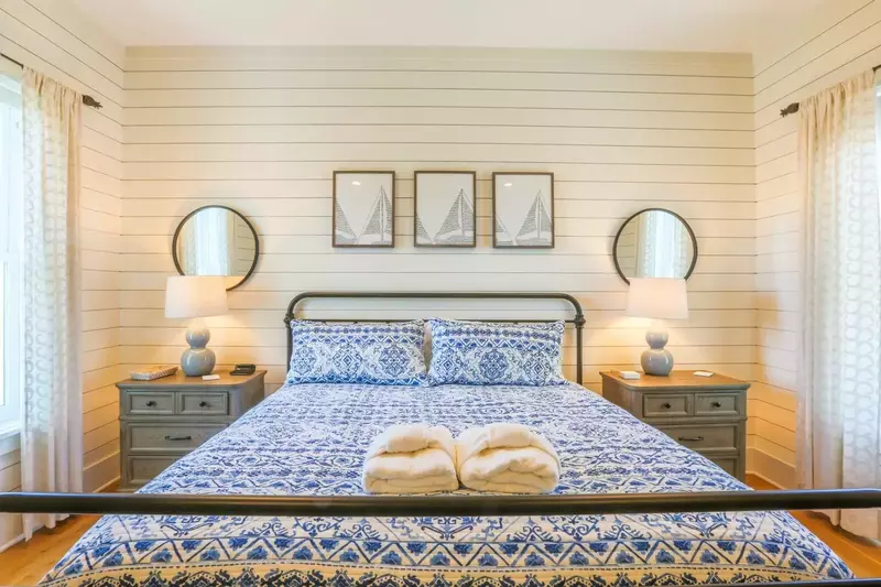 This master bedroom with king bed and an en suite bath is located on the second floor.