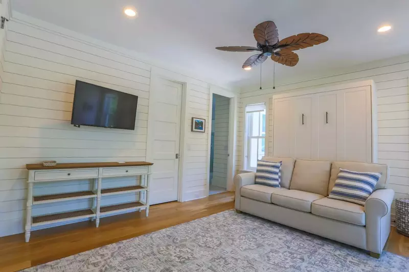 There is also a mounted smart TV and en suite bath in the first floor master suite.