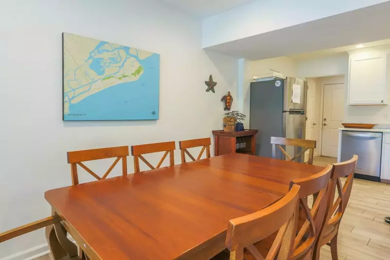 The dining room and kitchen are located on the lower level of the home.
