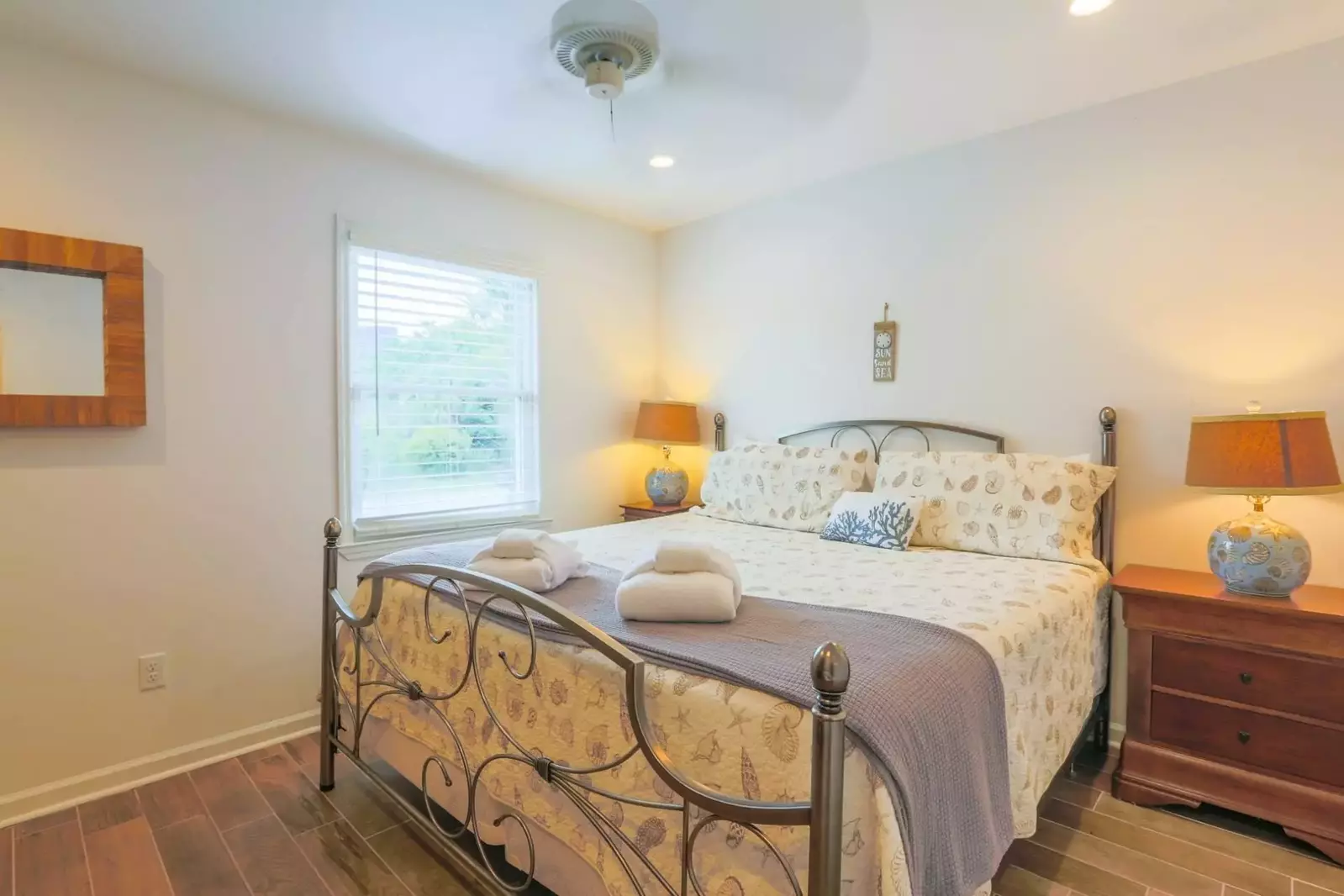 The master bedroom is located on the ground floor of the home.