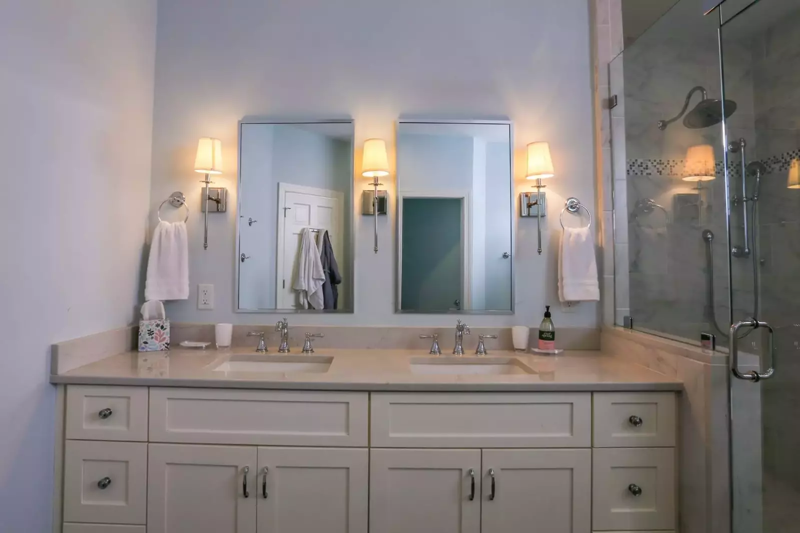 The en suite bathroom for the master bedroom has a double sink vanity.
