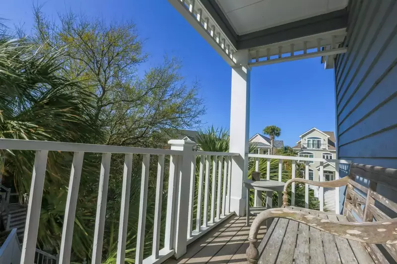 You'll find this covered balcony at the top of the stairs on the second floor.