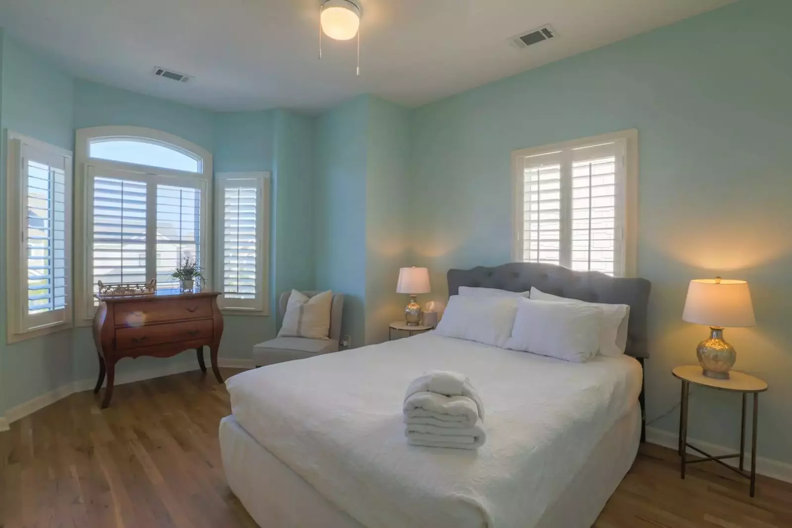This guest bedroom is located on the home's second floor.