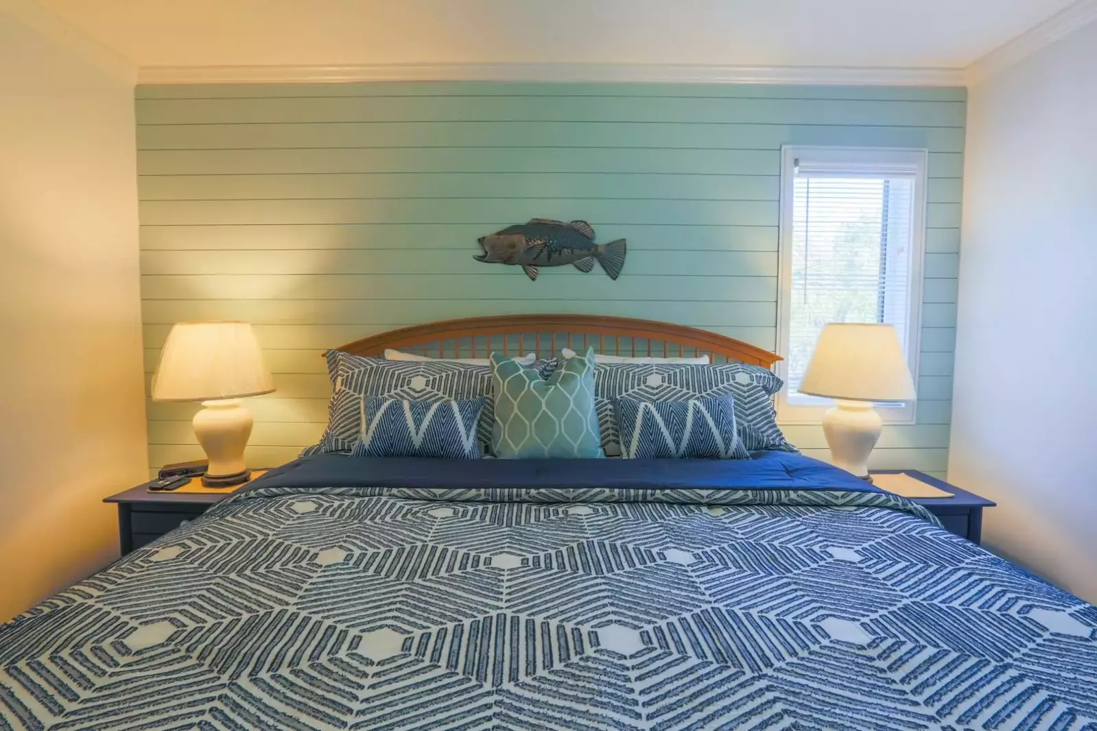 The king bed will be made in advance of your arrival with freshly laundered sheets.