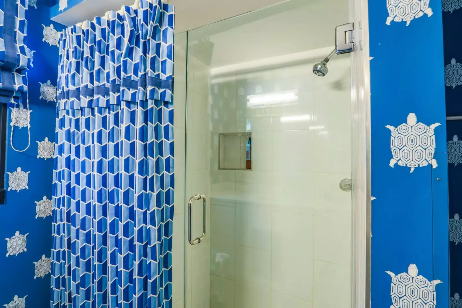 There's also a tiled, walk-in shower.