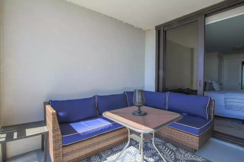 The comfy outdoor sofa off of the master suite is the perfect spot to enjoy your morning coffee or a good book.