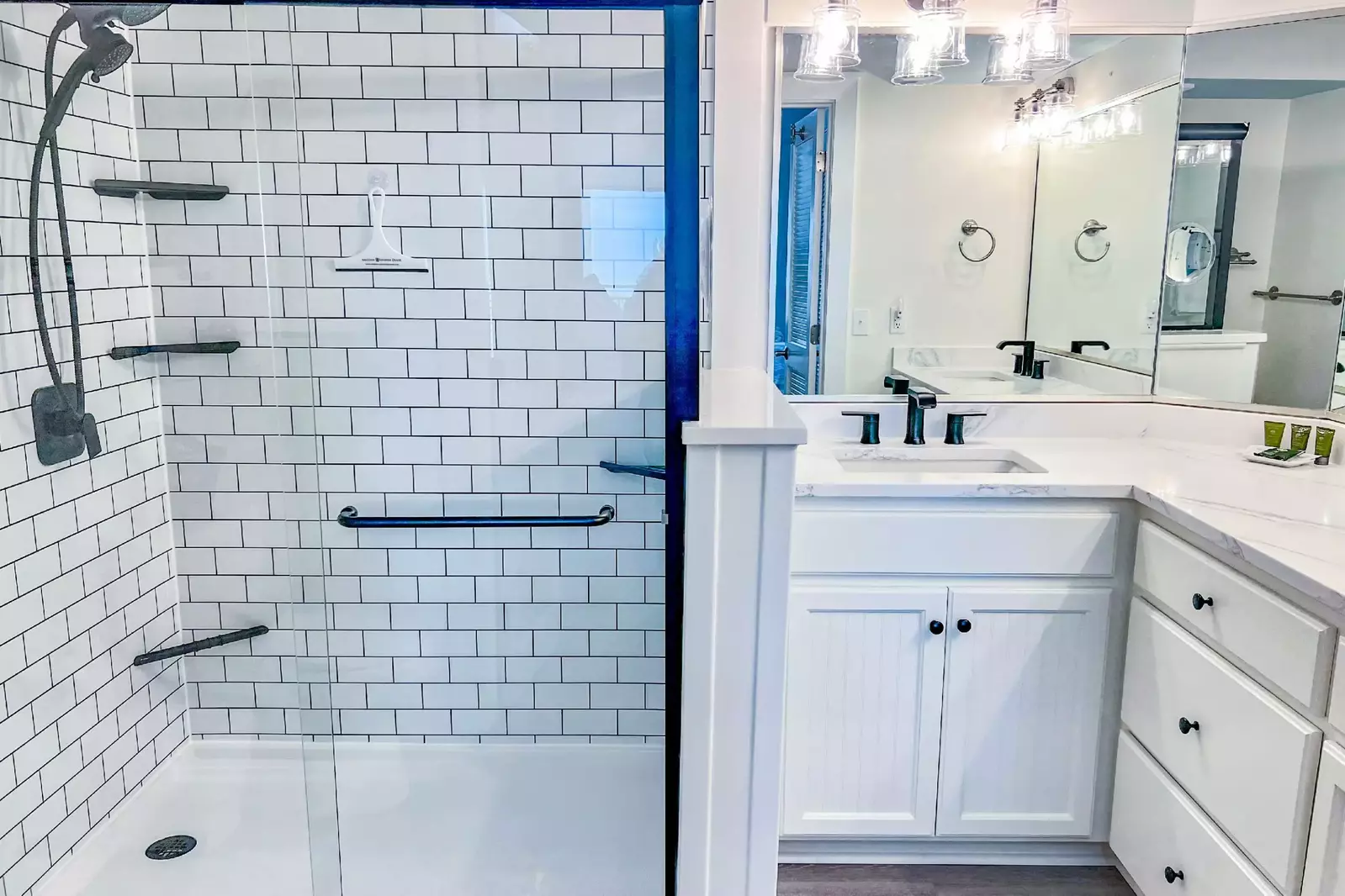 Rinse your cares away in our newly renovated and beautifully tiled walk-in shower.