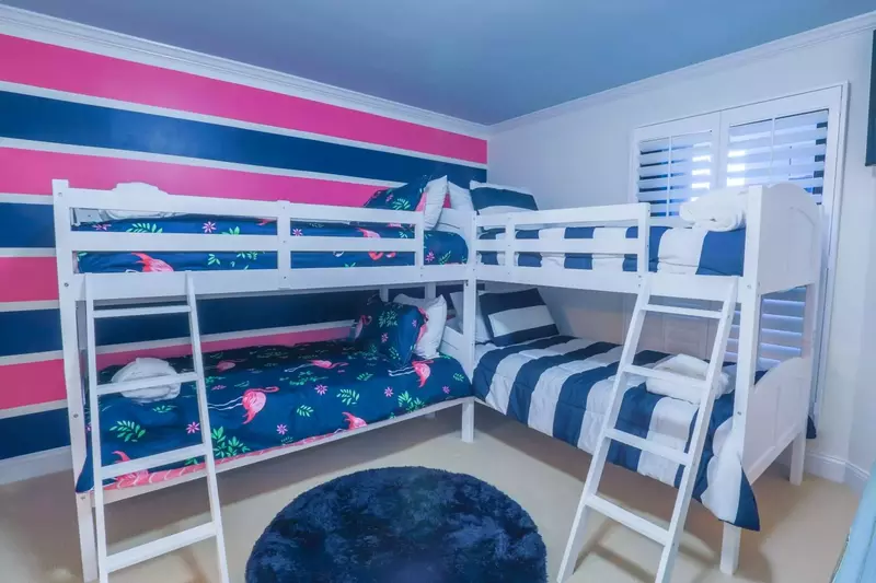Your kids will love our bunk bedroom, which has two bunk beds for a total of four twin beds.