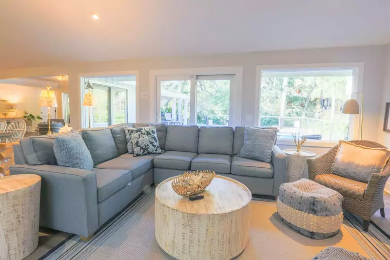 The home is decorated in a clean, comfortably coastal design.