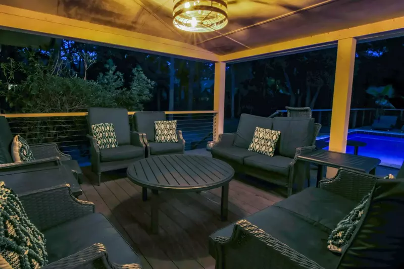 The covered deck is the perfect spot for morning coffee, evening beverages or quality time with your family.