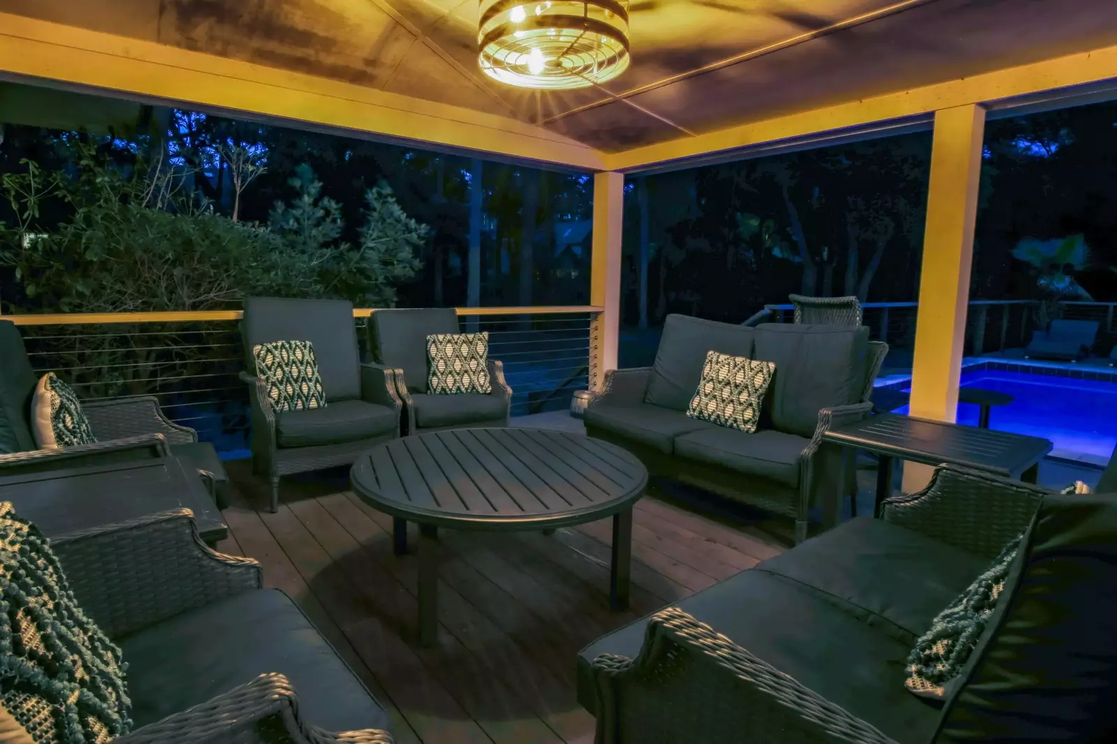 The covered deck is the perfect spot for morning coffee, evening beverages or quality time with your family.