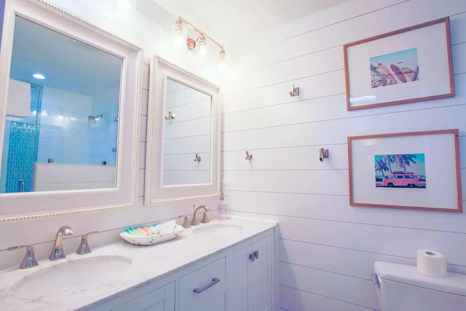The en suite bathroom for the double full bedroom has a double sink vanity.