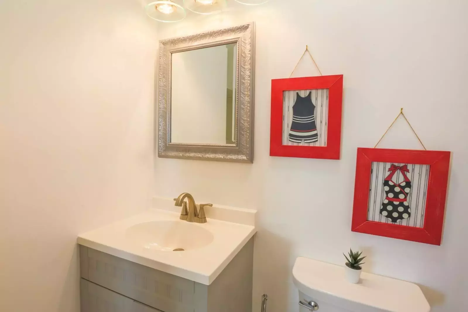 This renovated bathroom is accessed from the hallway near two of the guest bedrooms.