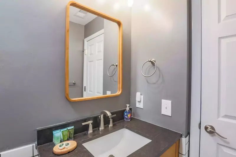 The second bathroom in the condo has also been renovated.