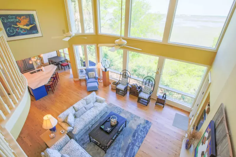 Nothing like this bird's eye view of the Great Room and marsh from the second floor landing.