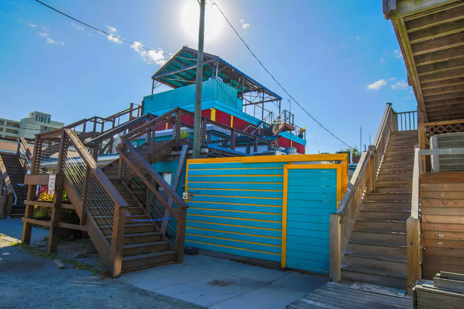 Take the stairwell on the right to access Shangri-La's front door.