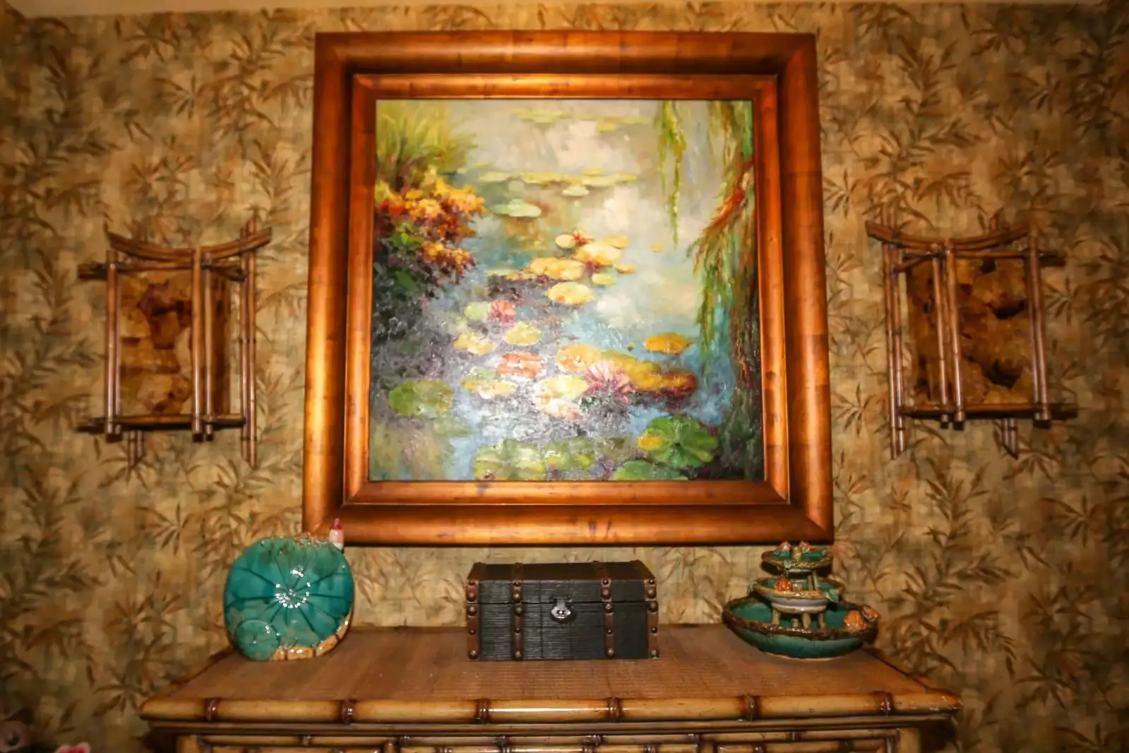The Asian-influenced art & decor in the home's entryway welcomes you when you arrive.