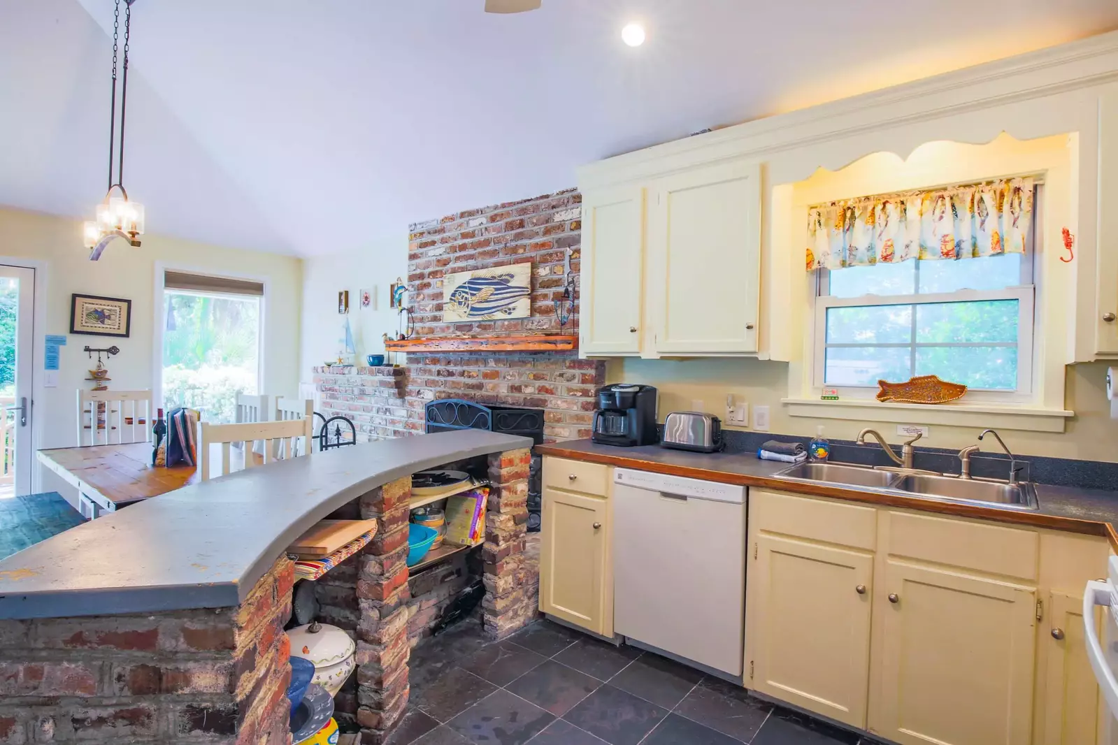 Our kitchen is fully supplied with the plates, bowls, cups, silverware and cookware.