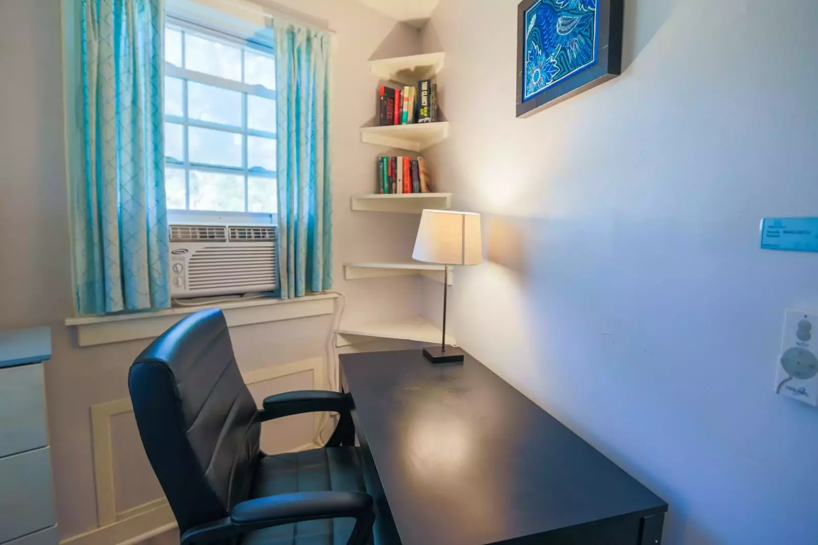 The upstairs bedroom also has a desk space that is perfect for Zoom calls or a bit of work.