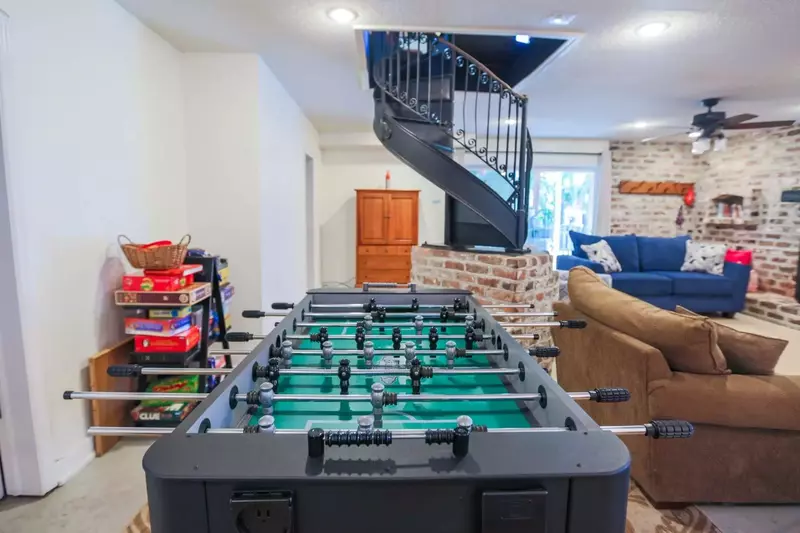 The family room also features a foosball table!