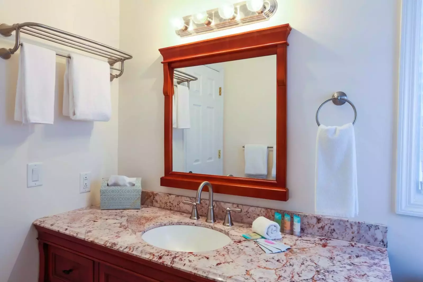 This bathroom is shared by the home's two guest bedrooms.
