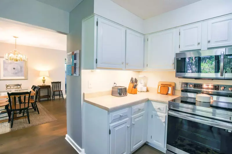 The kitchen opens onto the dining area.