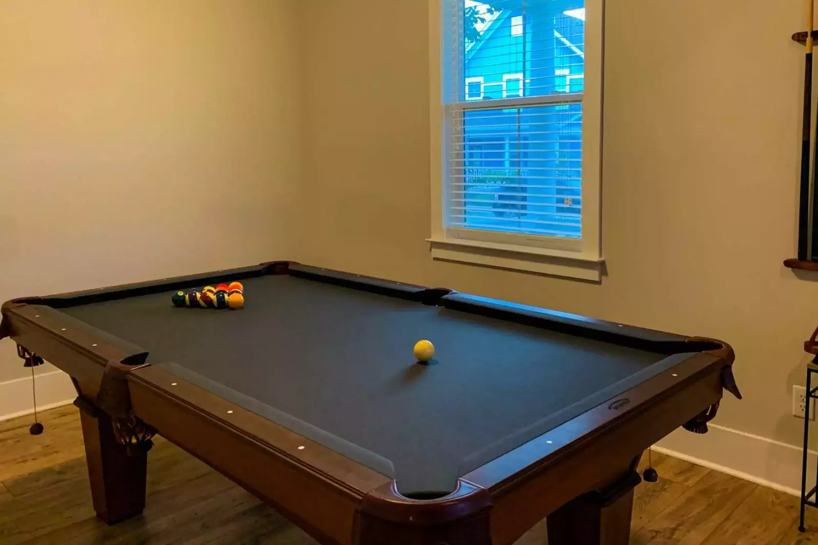 Relax at the end of the day with a quiet (did we say quiet?) game of pool! We have short cues!