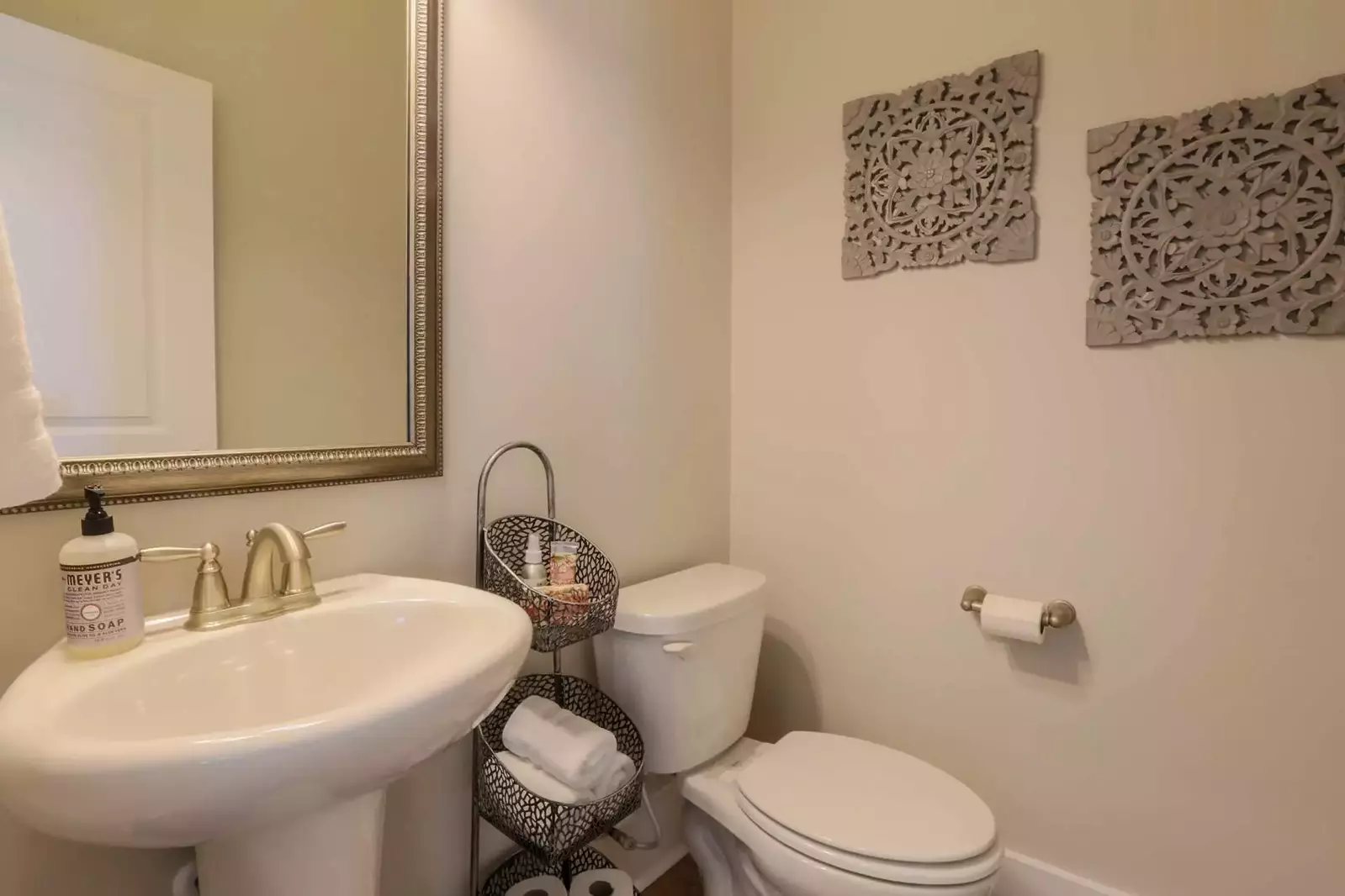 There's a half-bathroom on the first floor of the house.