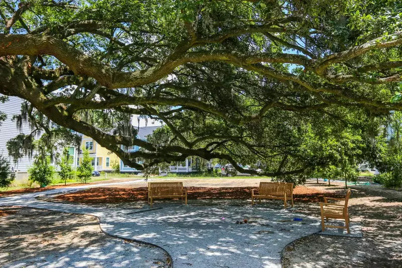 The tree provides natural shade! Sit on a bench seat and meet the neighbors!