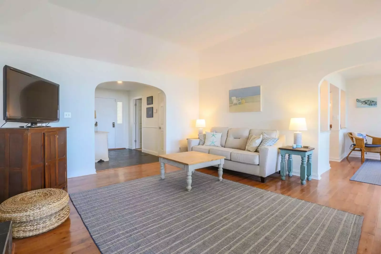The family room connects to the foyer as well as the dining room.