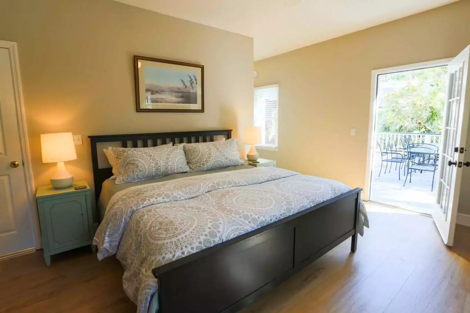 The back porch connects to both the dining room and the master bedroom.