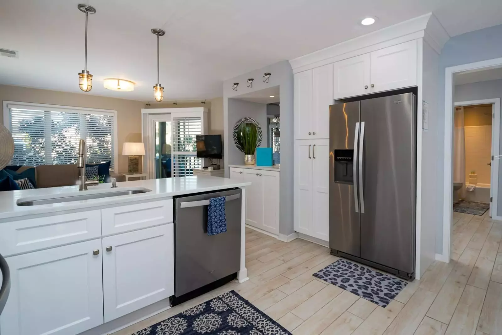 There's an open floor plan layout between the kitchen and living room areas.