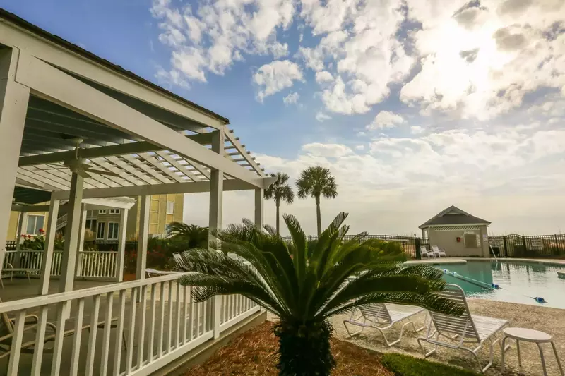 The gazebo provides the perfect opportunity to view the pool area from the shade.