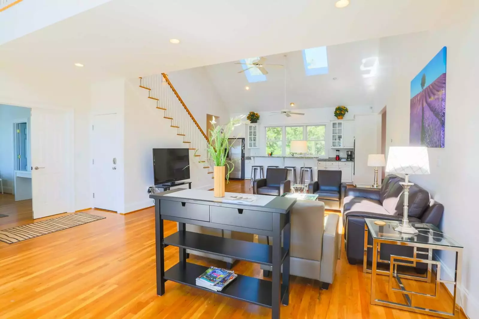 There are 2 bedrooms on the ground floor - one on each side of the living room.