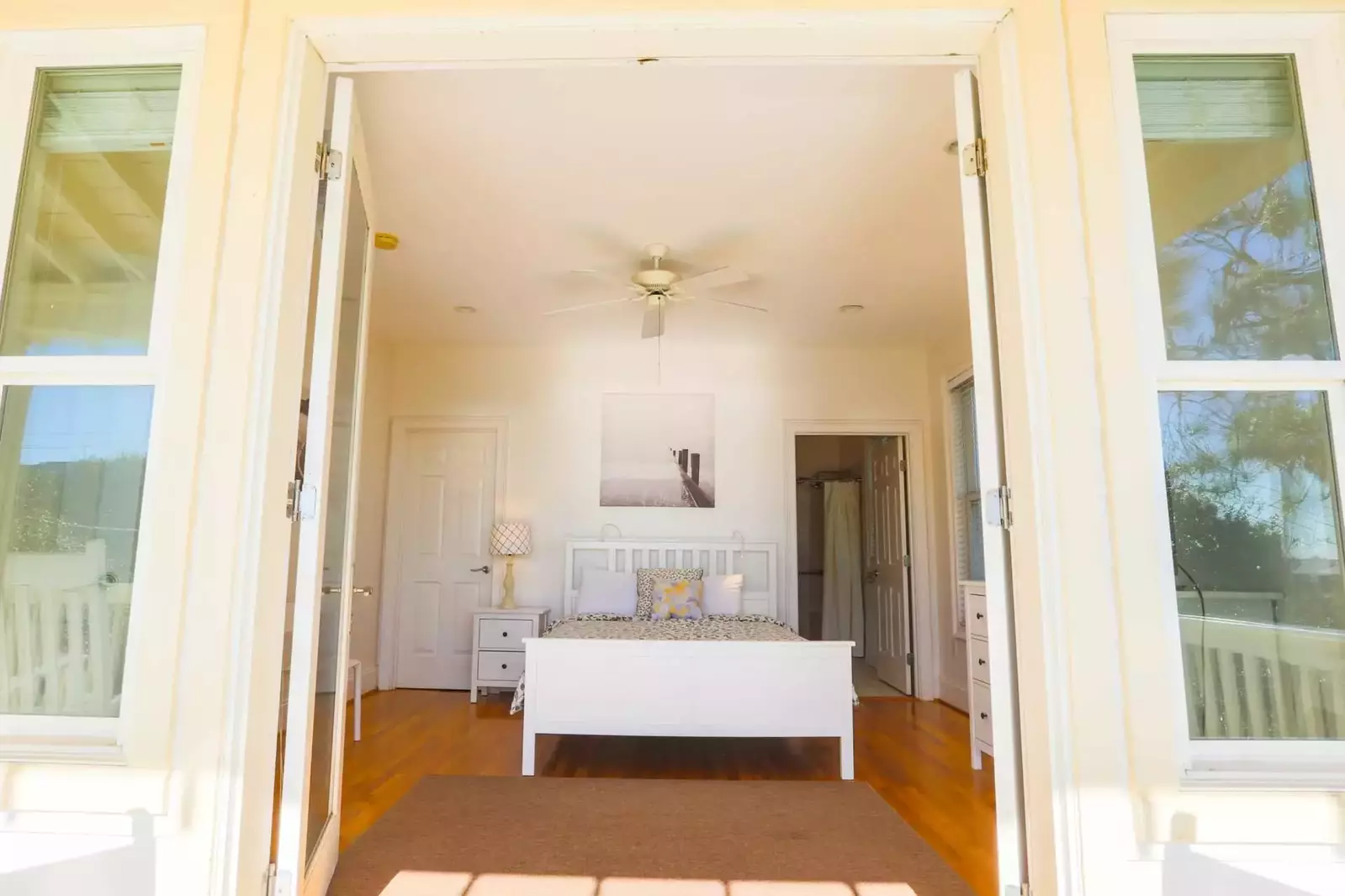 This bedroom, which is located on the first floor of the home, has a handicap accessible en suite bathroom.