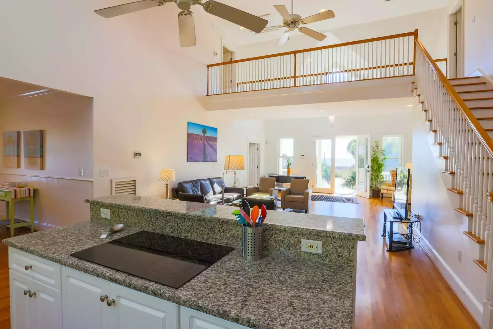 This stairwell takes you from the kitchen area to the two guest bedrooms on the second floor.