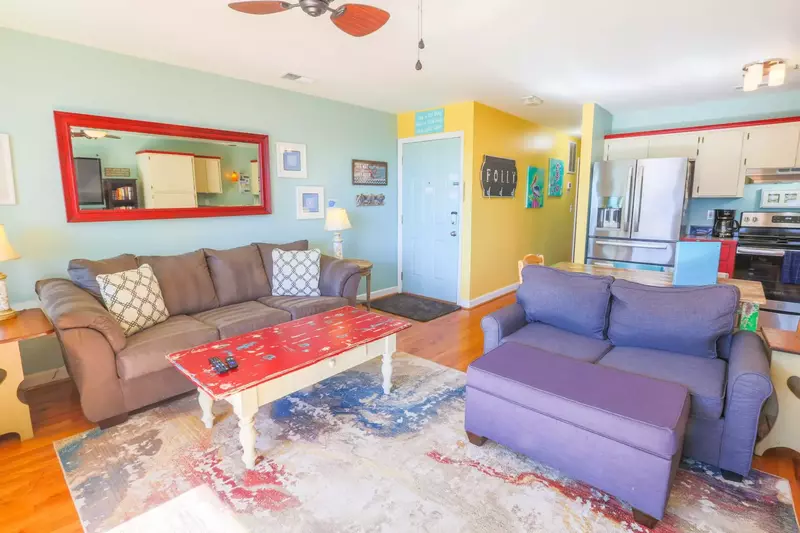 The sofa and love seat in the living room are pullout sofa beds with memory foam mattresses.