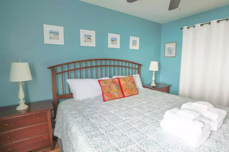 The king bed in the master bedroom will be made in advance of your arrival with freshly laundered sheets.