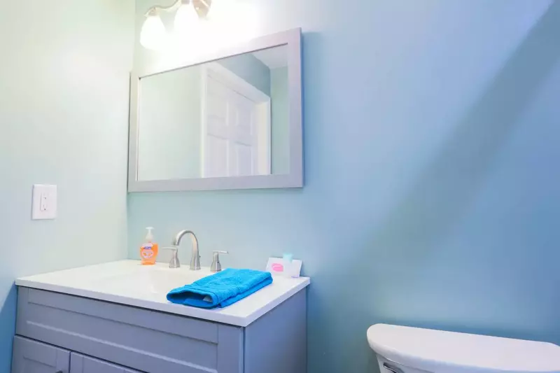 The bathroom also has a vanity with both countertop & cabinet storage for your personal items.