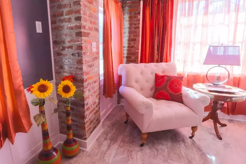 Enjoy your morning coffee or a good book in this bright corner of the family room.