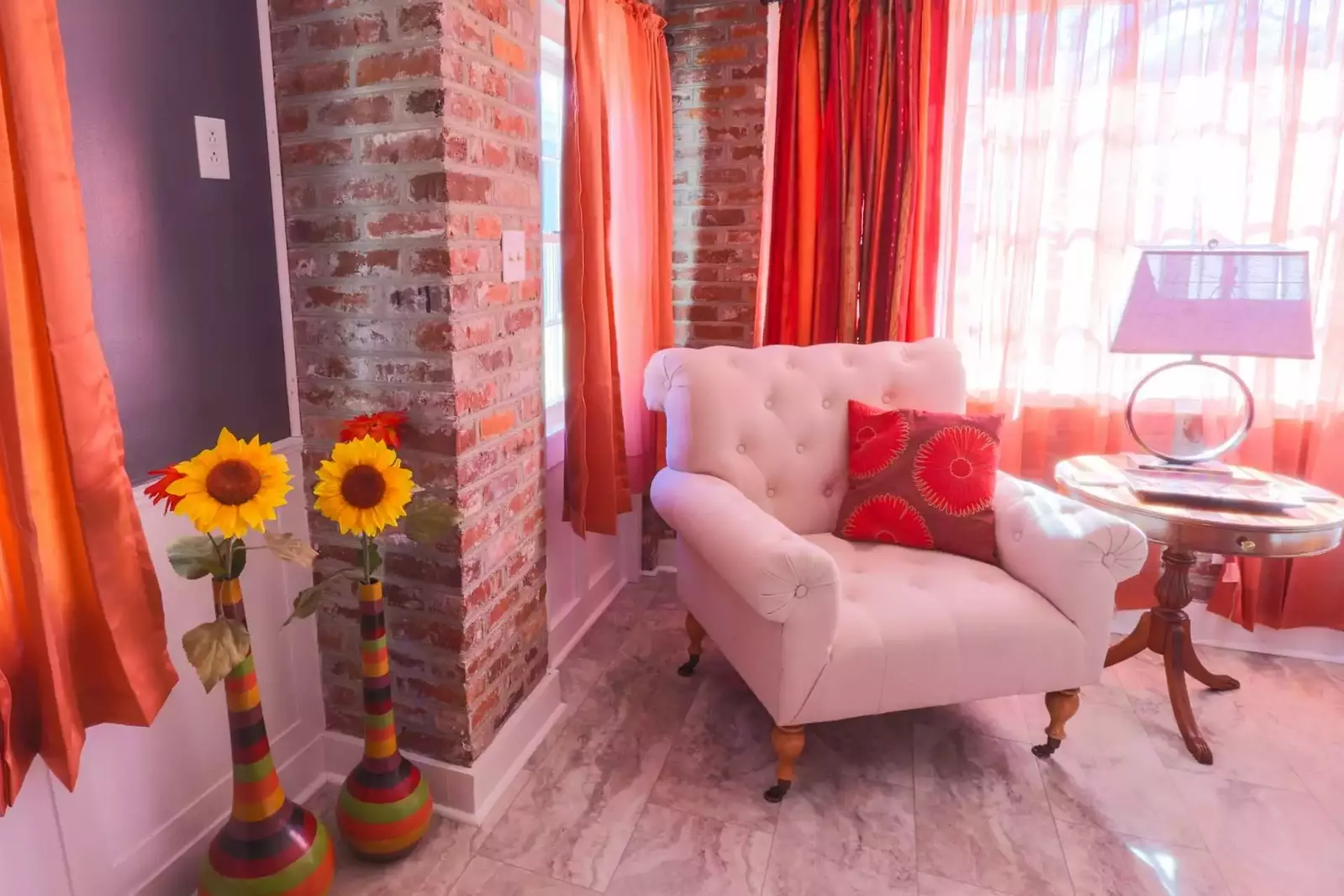 Enjoy your morning coffee or a good book in this bright corner of the family room.