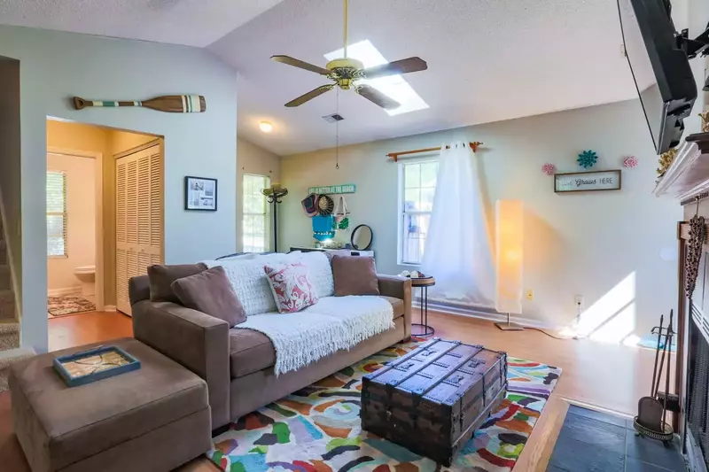 The skylights provide the home with lovely, natural light.