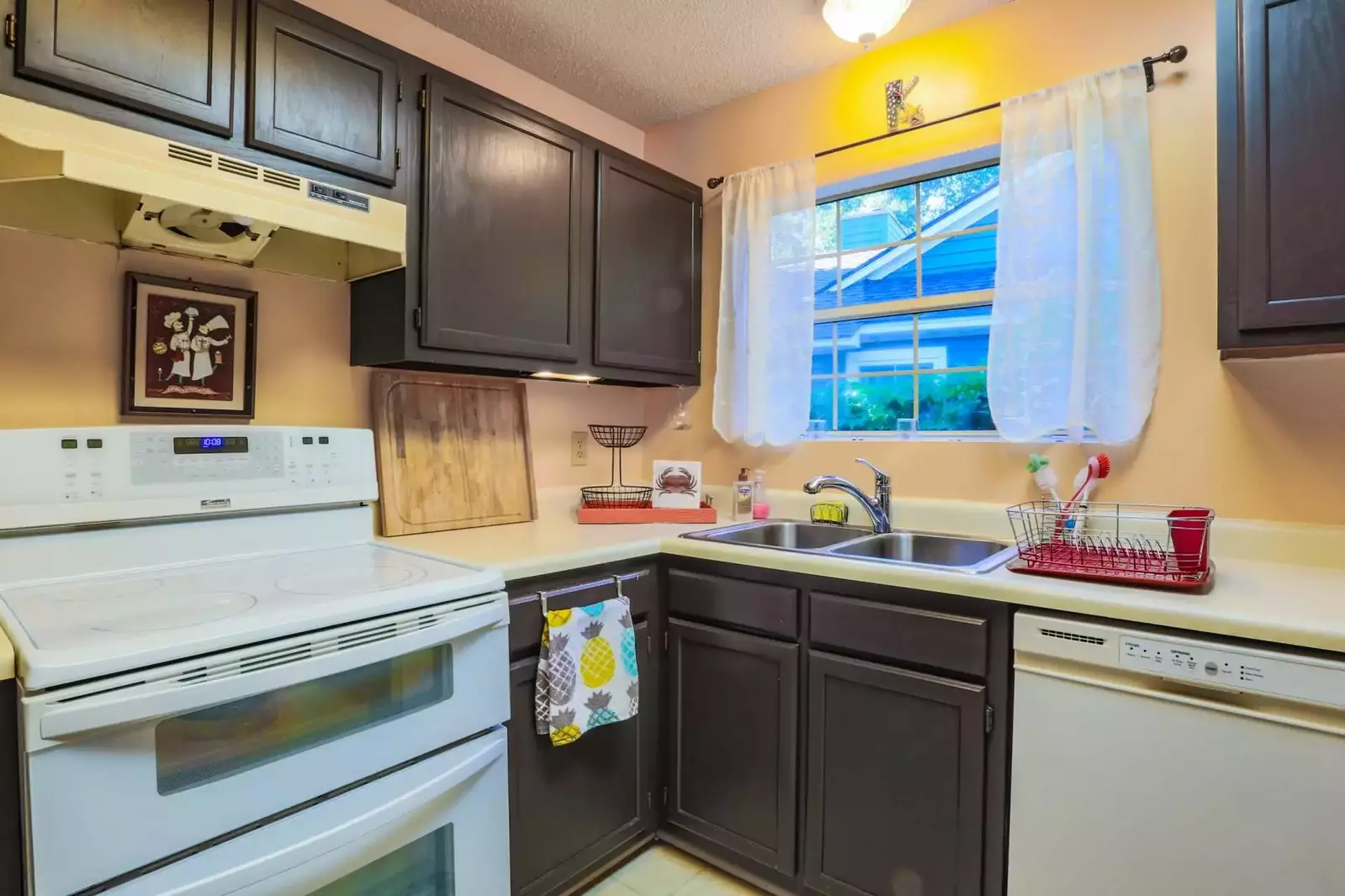The kitchen will be stocked for your stay with dish soap, a sponge, dishwasher tabs, hand soap and a dish towel.