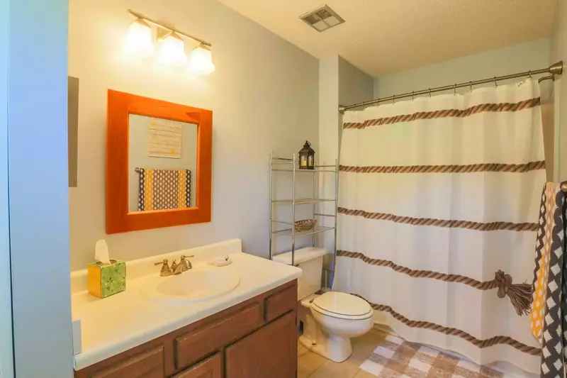 There is a full bathroom with shower/tub combo on the home's second floor.