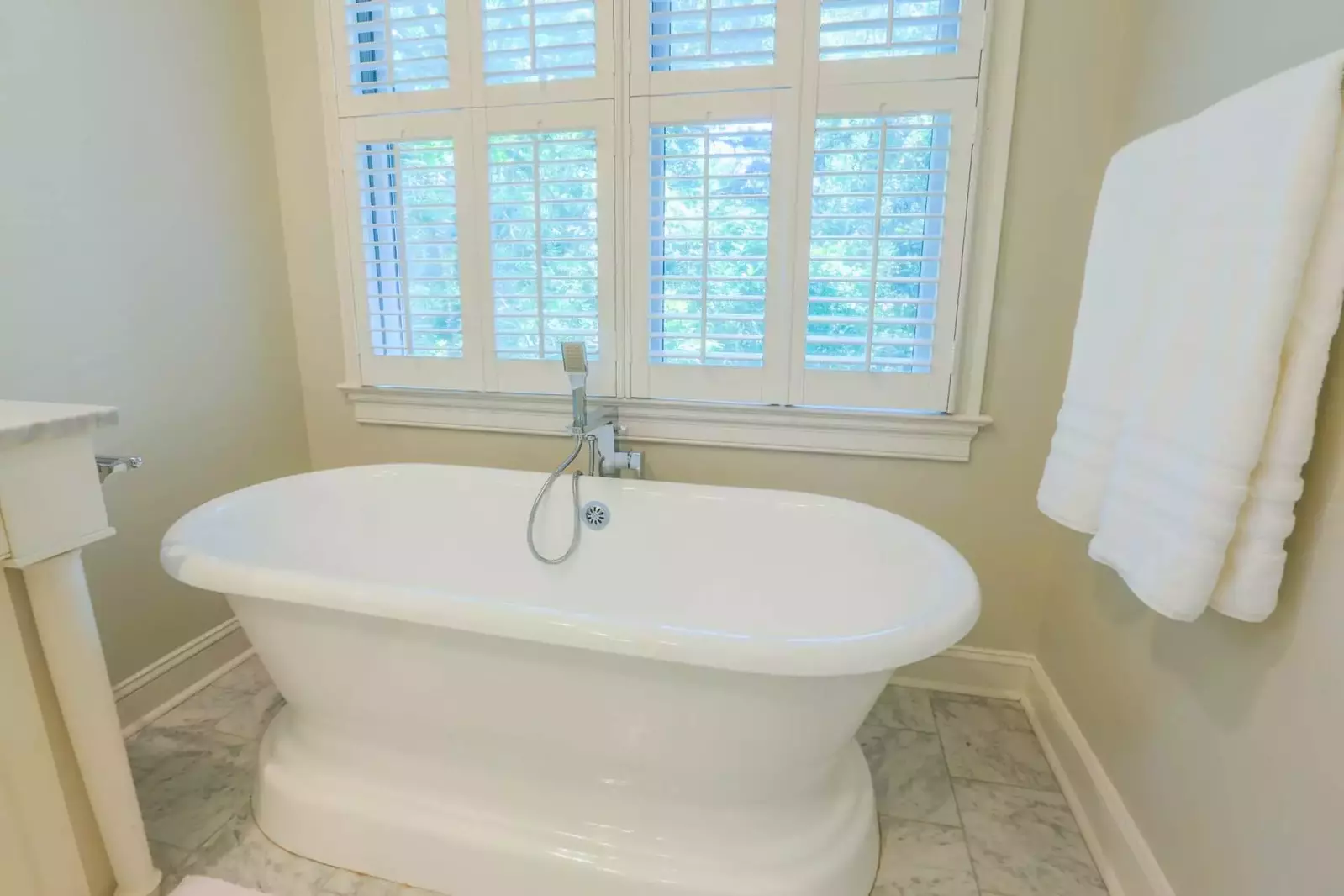 Rinse your cares away in this luxurious bathtub in the home's master suite.