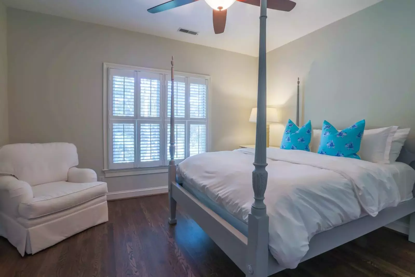 This guest bedroom off of the media room on the second floor has a queen bed.
