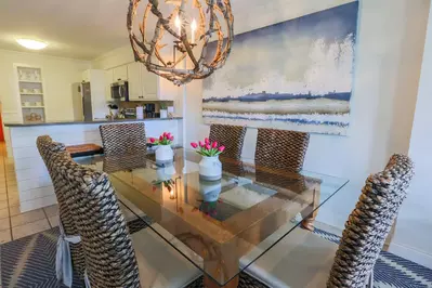 This beach home features soothing colors and nature decor.